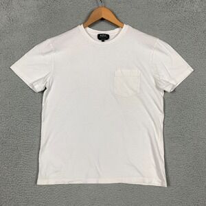 APC Rue Madam Paris Pocket T-Shirt Mens Small White Crew Single Stitch Cotton